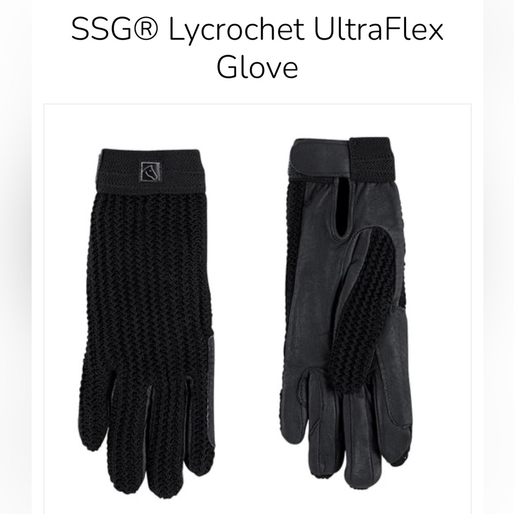 NWT Lycrochet UltraFlex Gloves, Black Equestrian Gloves, Size 8